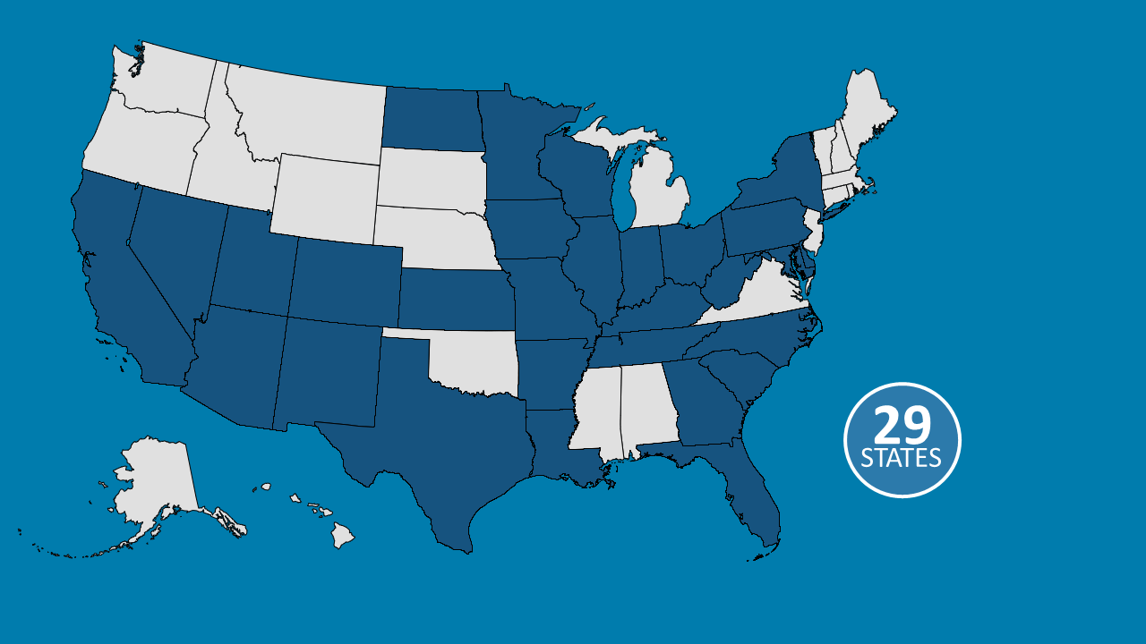 U.S. Map showing states Med Properties has properties in